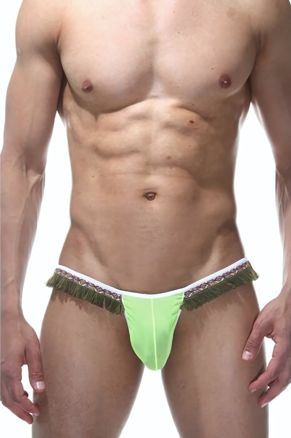 Ярко-зеленые трусы-танга с бахромой (Размер: S-M) (Цвет: зеленый)