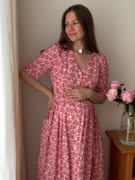 Платье Шарлотта для беременных и кормящих, Пудровый с розовыми цветами