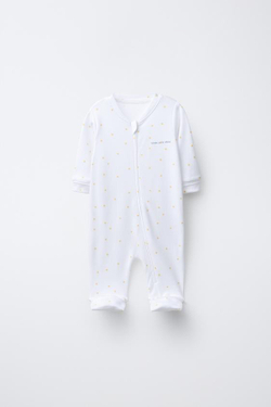 ZARA НАБОР ИЗ ДВУХ УТЕПЛЕННЫХ КОМБИНЕЗОНОВ С ЦВЕТОЧНЫМ ПРИНТОМ, ЭКРЮ/СИНИЙ