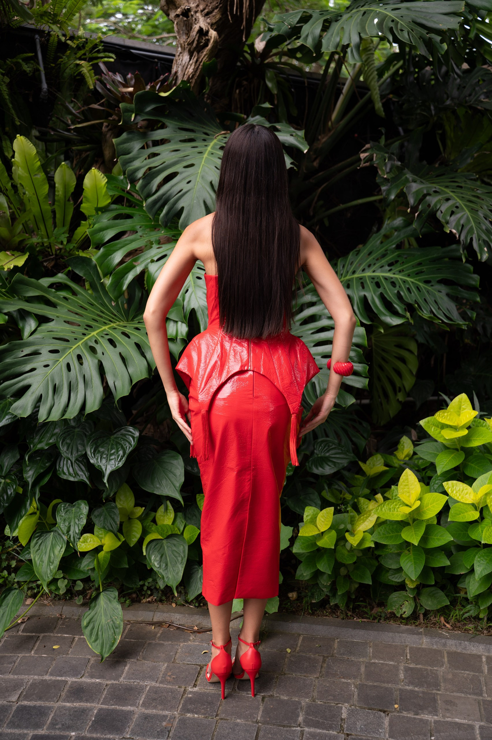 Юбка красная лаке