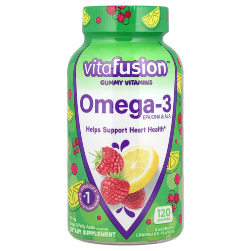 VitaFusion, омега-3, ЭПК, ДГК и АЛК, со вкусом малинового лимонада, 120 жевательных мармеладок