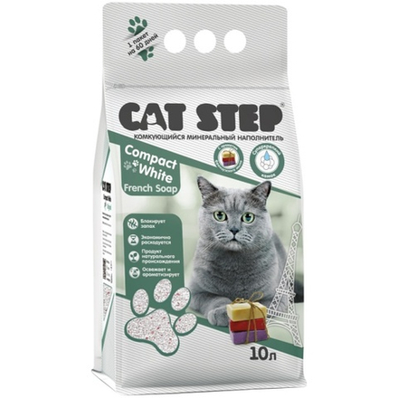 CAT STEP Compact White French Soap Наполнитель комкующийся минеральный, 10 л