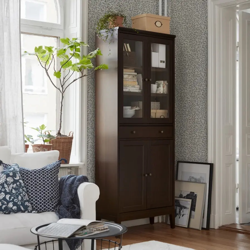 Шкаф со стеклянными дверцами - IDANÄS/IDANАS   IKEA/ ИДАНАС ИКЕА, 81x39x211 см, темно-коричневый