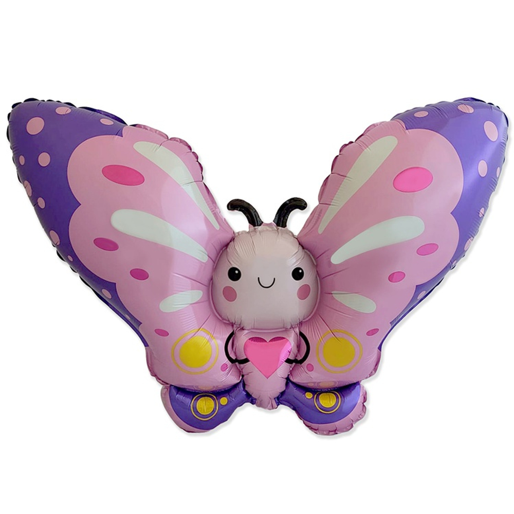Шар Фольгированный Бабочка розовая с сердцем (Розовый)
