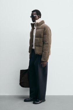 ZARA СТЕГАНАЯ ВЕЛЬВЕТОВАЯ КУРТКА, СЕРОВАТО-КОРИЧНЕВЫЙ