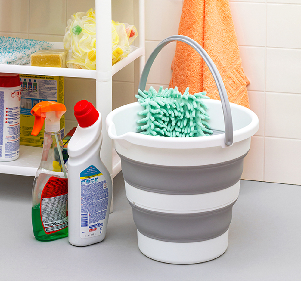 Ведро ФЛЕКС 10 л складное, носик для слива, отверстие для подвешивания, материал- полипропилен, ТЭП М2413