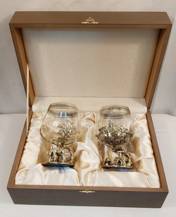 Набор из 2-х бокалов для коньяка "Охота на лося и Охота на глухаря" (подарочный футляр)