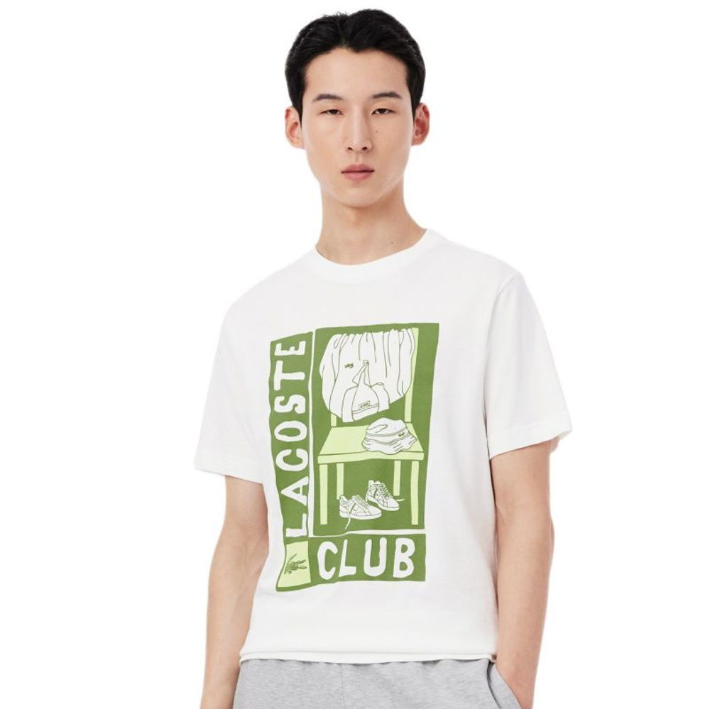 Мужская теннисная футболка Lacoste Printed Sport - white