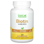 Super Nutrition, биотин, 5000 мкг, 120 растительных капсул
