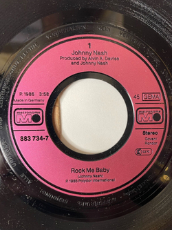 Винтажная виниловая пластинка LP Johnny Nash Rock Me Baby (Germany 1986) 7 дюймов