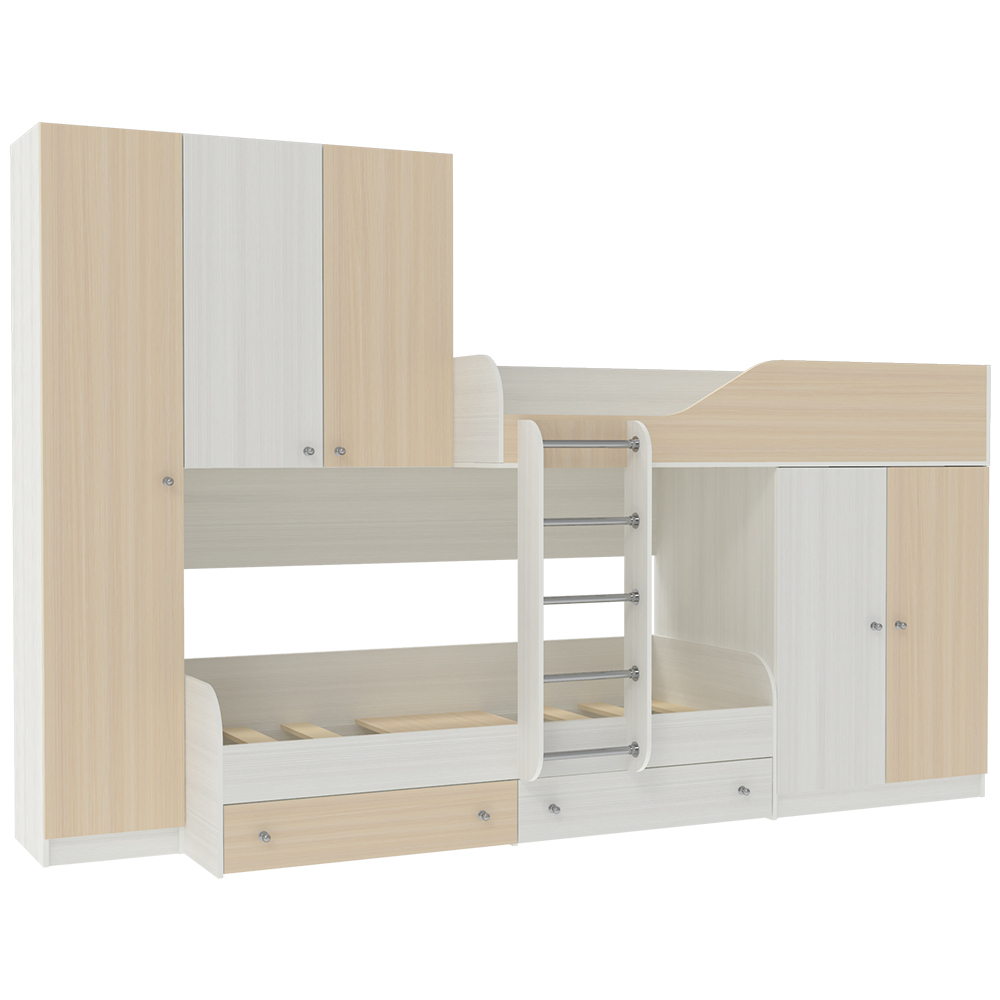 Двухъярусная кровать КарИВи Лео Белое Дерево  Дуб Молочный