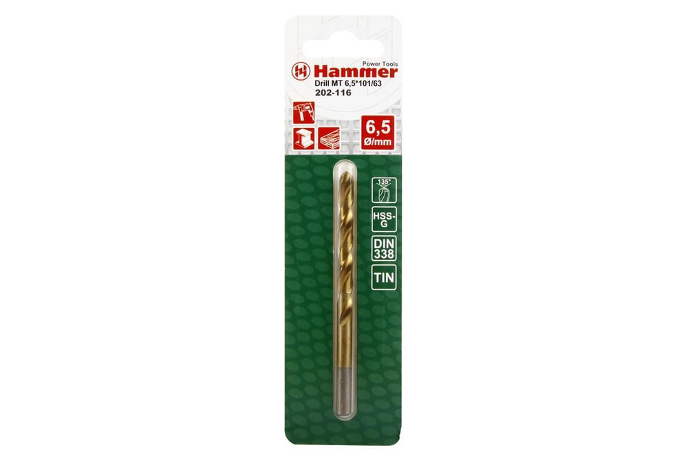 Сверло по металлу HAMMER Ф6.5х101мм (DR MT 6,5мм*101/63мм)