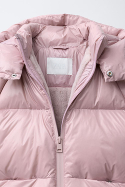 ZARA ПУХОВИК ИЗ ПЕРА И ПУХА WATER REPELLENT И WIND RESISTANT, РОЗОВЫЙ