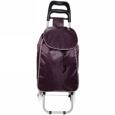 Тележка хозяйственная с сумкой (95*33*30см, колеса 16см, до 30 кг.) горошек, коричневая