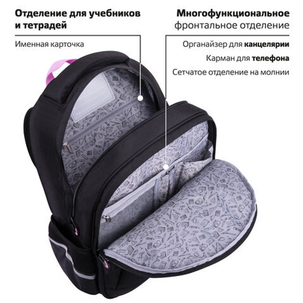 Рюкзак BRAUBERG SOFT, 2 отделения, "I love coffee", СВЕТЯЩИЙСЯ, 40х31х15 см, 270611