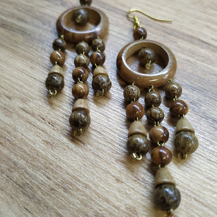 Серьги Слезки, дерево, цвет коричневый, темно-коричневый, 22x65 мм