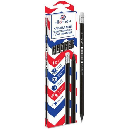 Карандаш Attomex HB, шестигр., корп. черный с ластиком