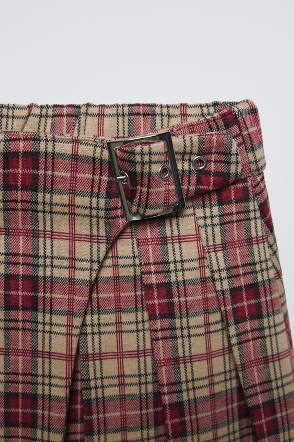 ZARA КЛЕТЧАТАЯ ЮБКА В СКЛАДКУ, КРАСНЫЙ