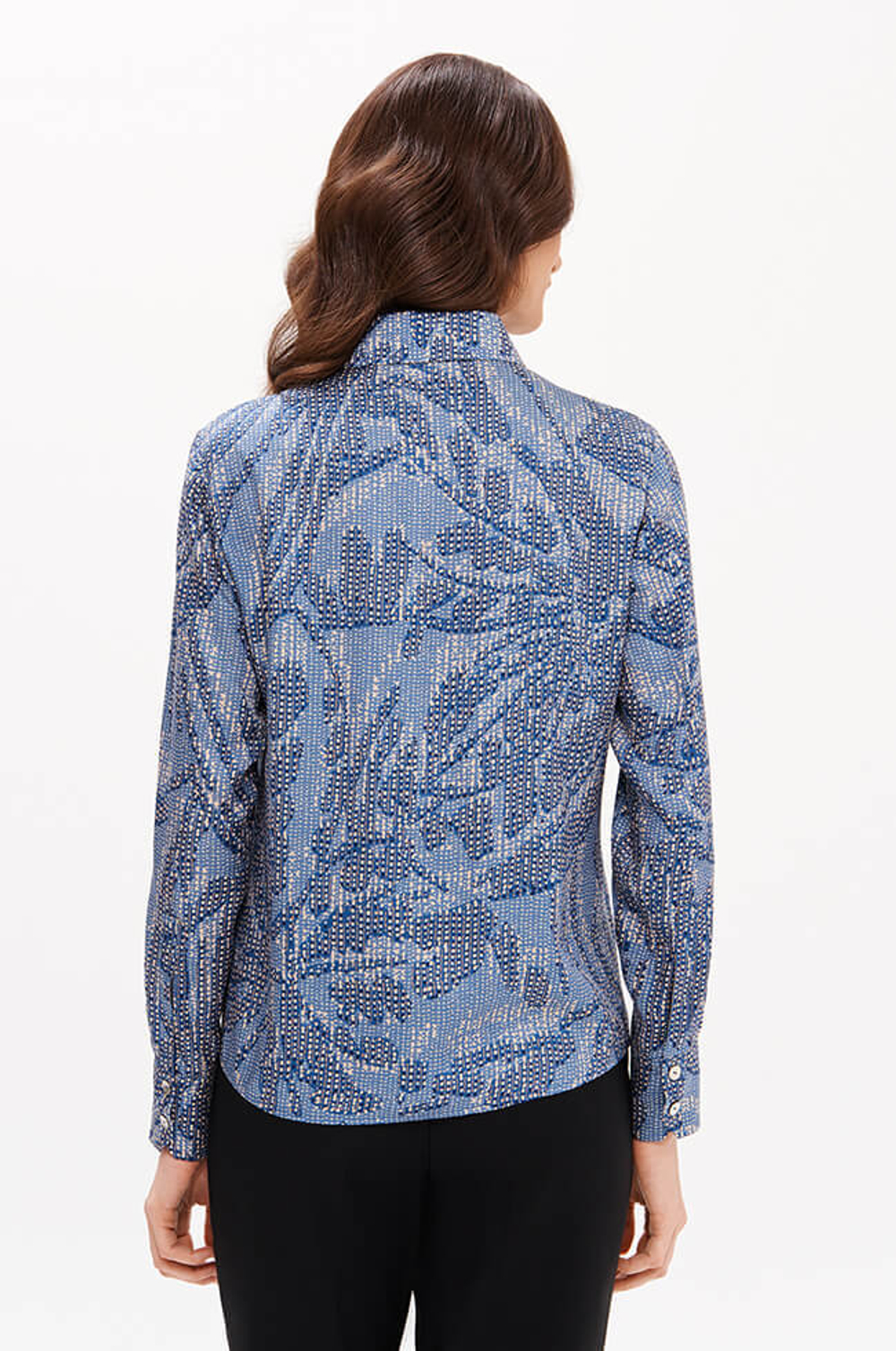 23387 Блузка женская (бежево-синий принт)