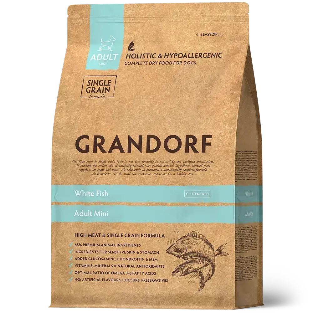 Grandorf 1кг White Fish Mini Holistic для собак мелких пород (низкое содержание зерна), с белой рыбой