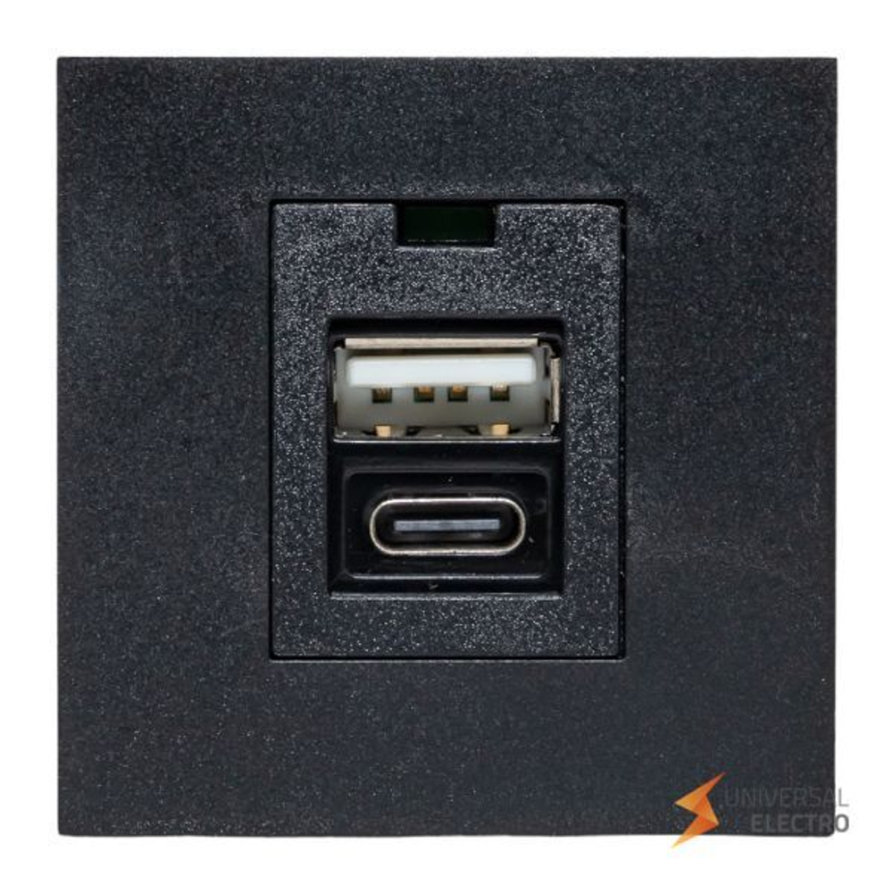 Розетка USB A+C, 2,1А, 2 гнезда, без индикатора, черная, матовая EKF