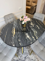 Круглый раздвижной стол "Лофт", луанда и стулья "Бостон" серые