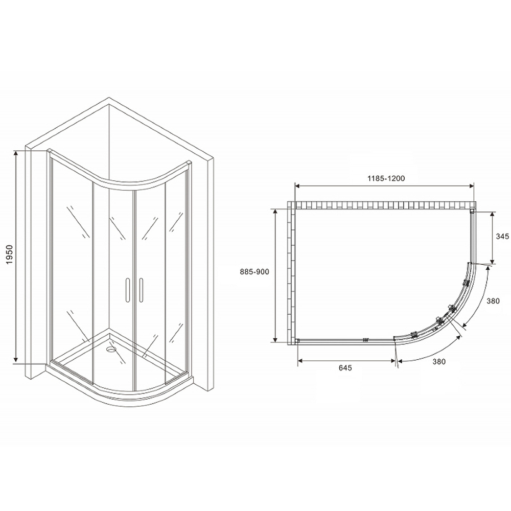 Душевой уголок Abber Schwarzer Diamant 120x90 AG01129 профиль Хром стекло прозрачное