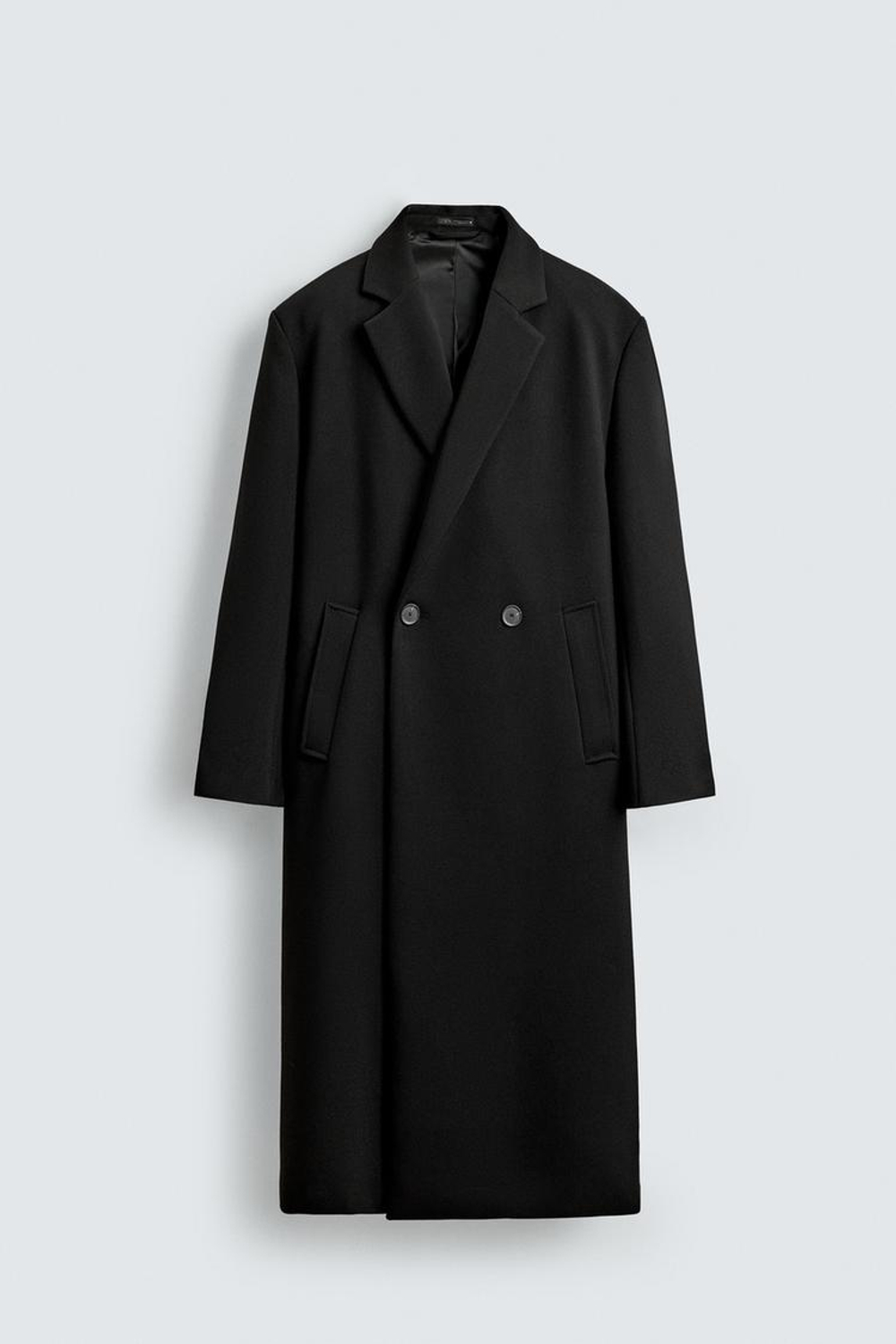 ZARA ДВУБОРТНОЕ ПАЛЬТО RELAXED FIT, ЧЕРНЫЙ