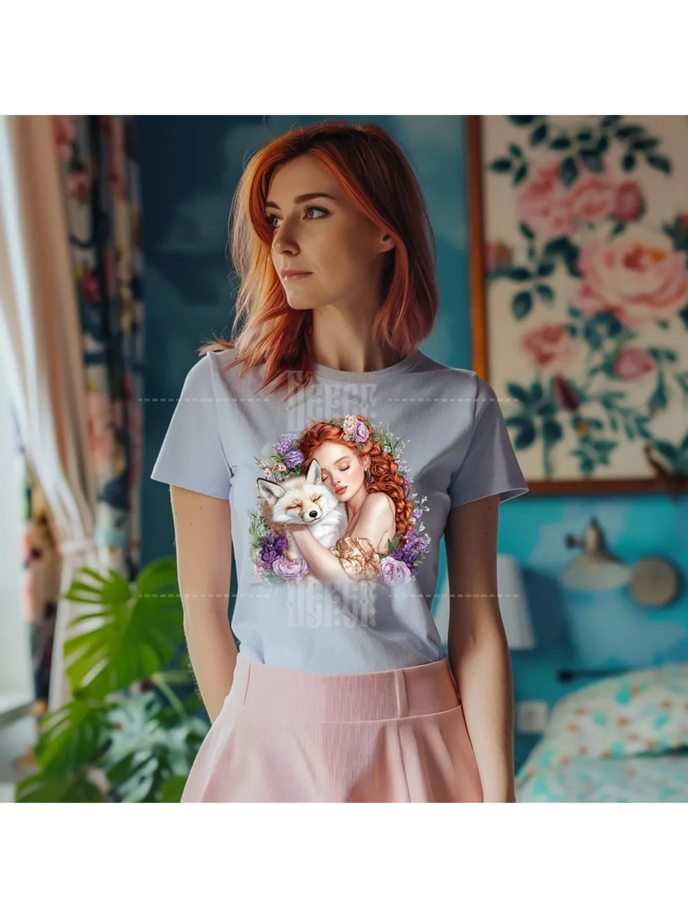 Термонаклейка на одежду, термопринт Девушка Лиса