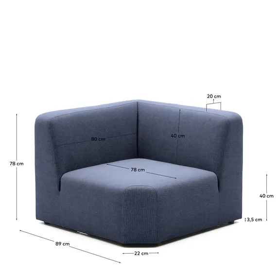 Угловой модульный диван Neom синего цвета 75 см