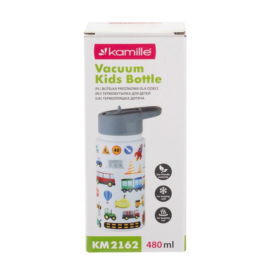 Термобутылка детская 480 мл. с трубочкой Kamille KM 2162 с 3D принтом