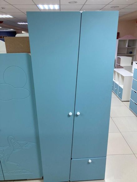 Шкаф 2-х дверный с ящиком Диагональ МДФ белый/ниагара