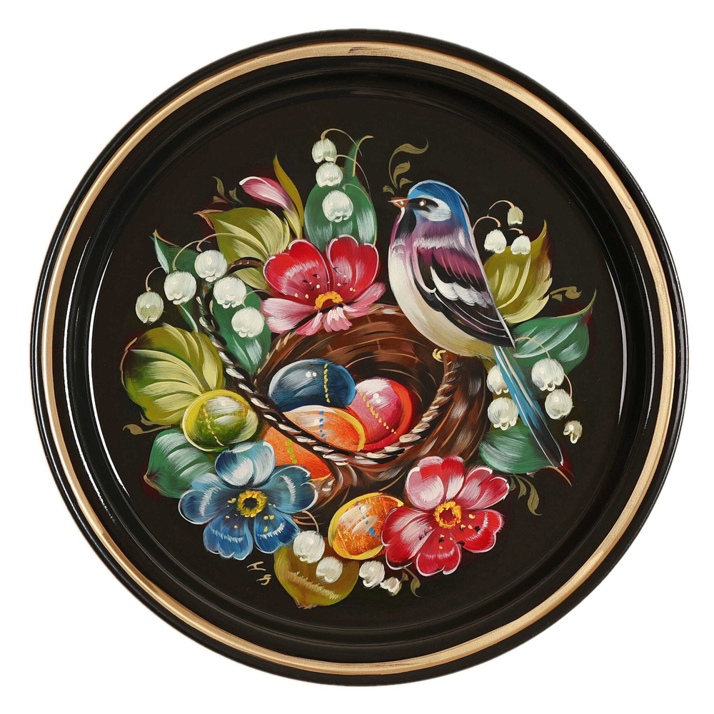 Жостовский поднос декоративный, размер 22 см (A5), металлический