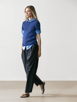 Massimo Dutti Хлопковые брюки широкого кроя, облегающие талию, темно-синий