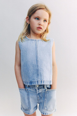 ZARA ТОП ИЗ ДЕНИМА, ГОЛУБОЙ