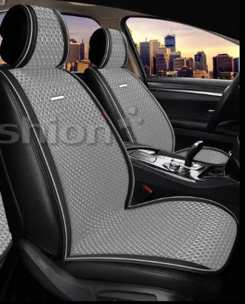Накидки сидений Перед CarFashion (2шт) -Фронт 2D «BREEZE FRONT» 26226 -Эко+иск шелк серый/черный/сер