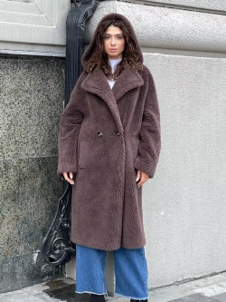 Шуба женская чебурашка тедди из эко меха, шоколадная, SilverFox