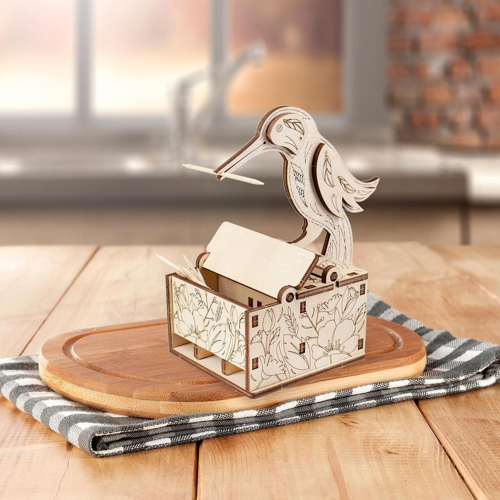 Диспенсер для зубочисток "Птица" от Eco Wood Art - деревянный конструктор, 3D пазл, сборная модель