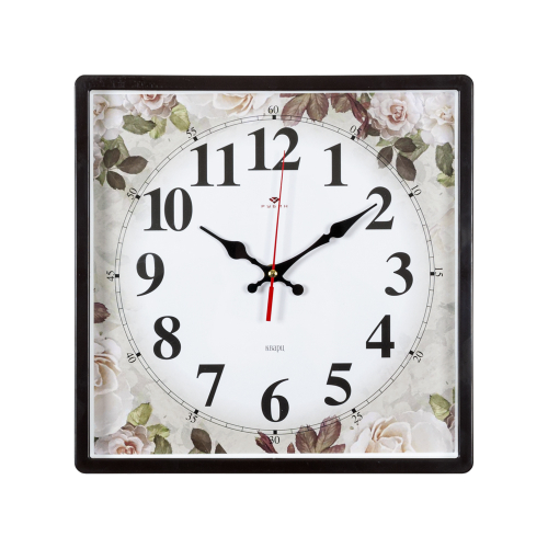 Часы настенные РУБИН  3028-002 квадрат 30х30см, корпус коричневый "Чайные розы"