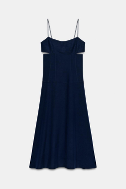 ZARA ПЛАТЬЕ МИДИ С ВЫРЕЗАМИ, ЧЕРНИЛЬНО-СИНИЙ
