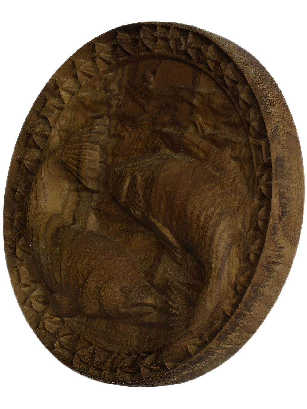 Панно Знаки Зодиака "Рыбы" резное из массива дуба. Размер (диаметр) 14см.