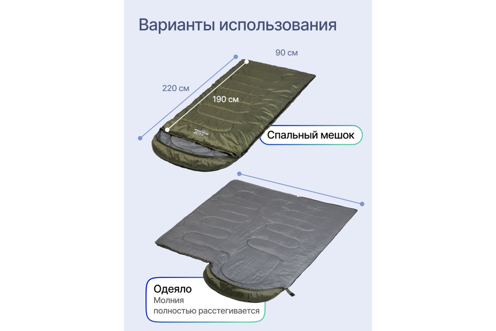 Спальный мешок RoadLike EVEREST 220*90 см, с компрессионным мешком, зеленый