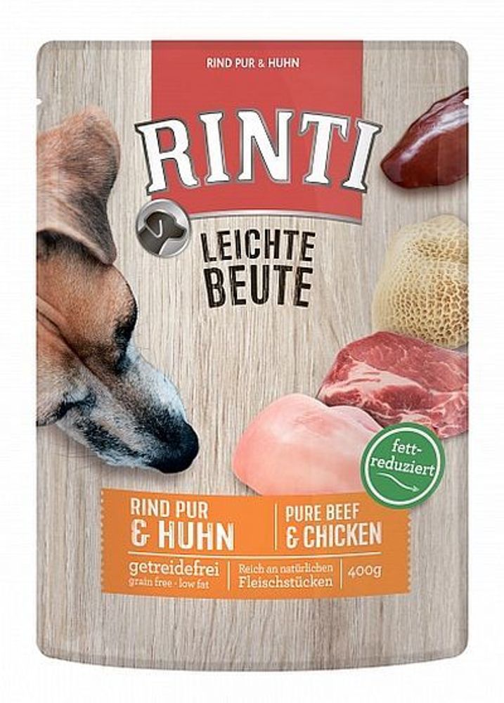 RINTI LEICHTE BEUTE Rind Pur + Huhn Говядина и курица Пауч Влажный корм для собак - 0,4 кг