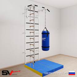 Шведская стенка Sv Sport усиленная 6147 (Турник стандарт/Канат/Лестница/Цепь/Мешок 30кг/Мат 1м)