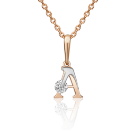 Подвеска «Буква А» из комбинированного золота c фианитом Артикул: 03-3119-А-401-1111