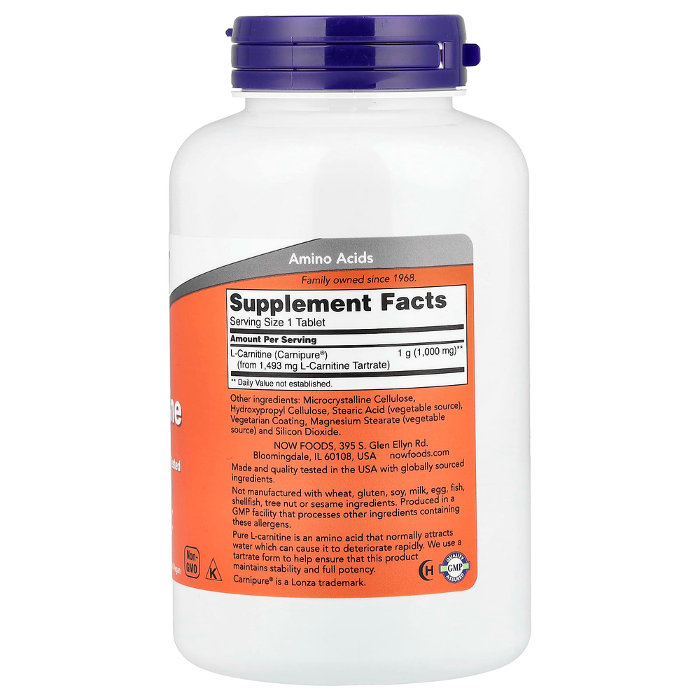 NOW Foods, L-карнитин, 1000 мг, 100 таблеток