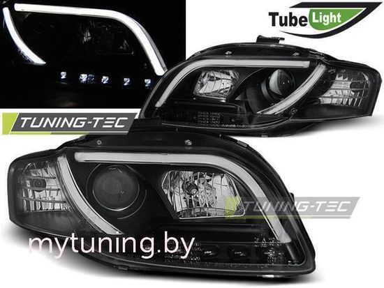 Передние фары Audi A4 B7 led tube lights black tru drl
