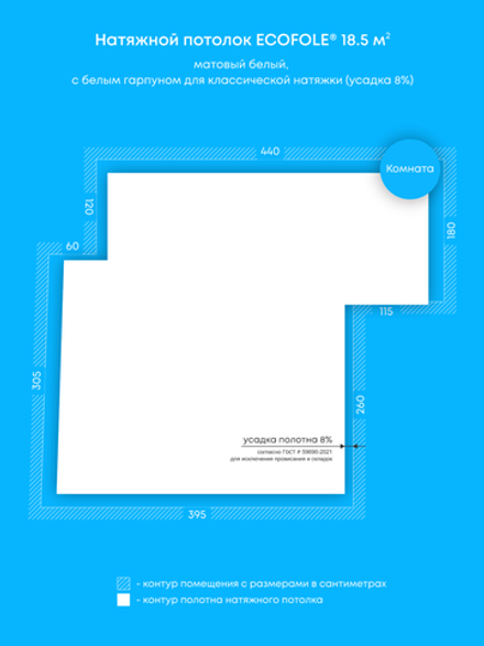 Матовый натяжной потолок 18.5 м2