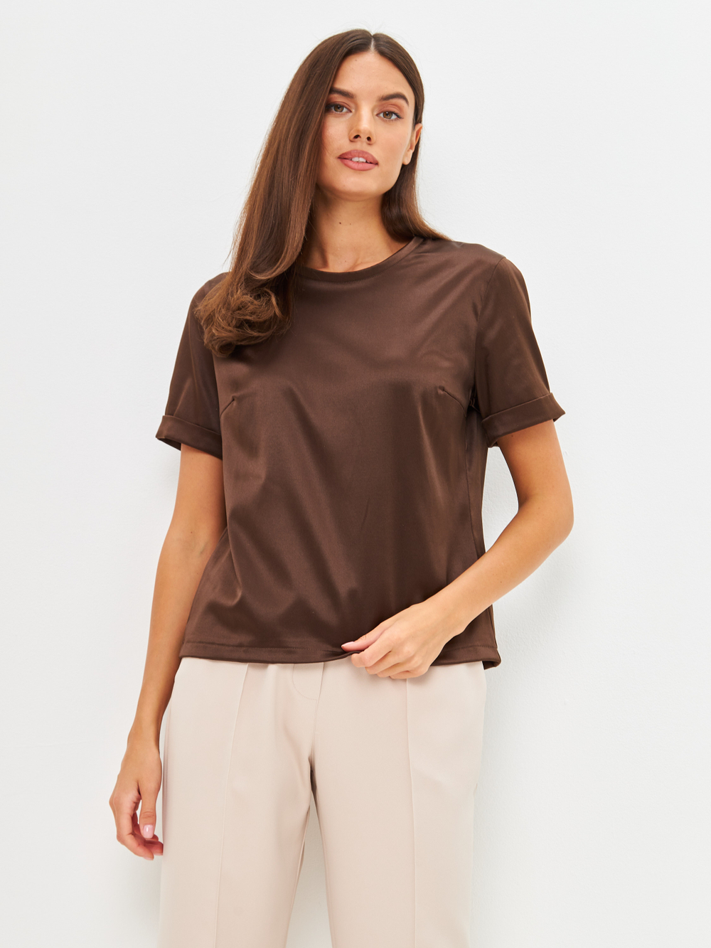 Блузка топ 211205 шоколадный атлас