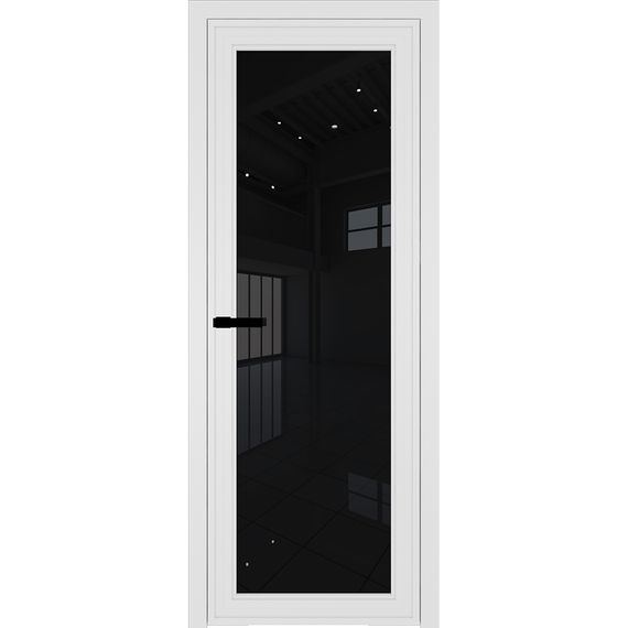 Фото межкомнатной алюминиевой двери Profil Doors AGP 1 белый матовый RAL 9003 стекло триплекс чёрный